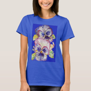 Lila Pansy blommigt Vattenfärgsfärgstappen Möns T Shirt