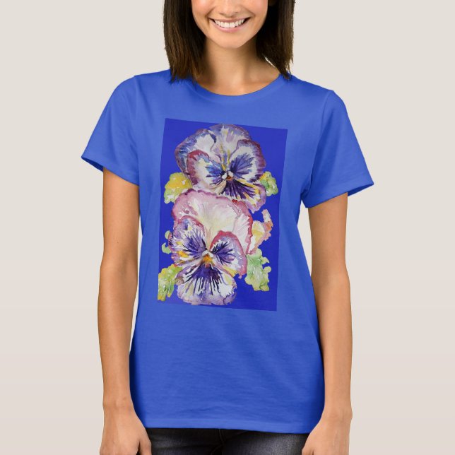 Lila Pansy blommigt Watercolor Art Flower Mönster T Shirt (Framsida)