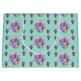 Lila Pansy-blommor blommigt Aqua Rand Gift Bag