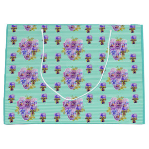 Lila Pansy-blommor blommigt Aqua Rand Gift Bag