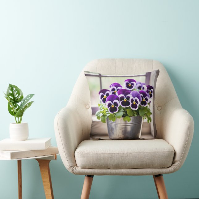 Lila Pansy Bouquet Kudde (Stol)