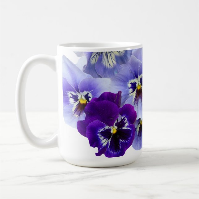Lila Pansy Coffee Mugg Blommigt Flower Kopp (Vänster)