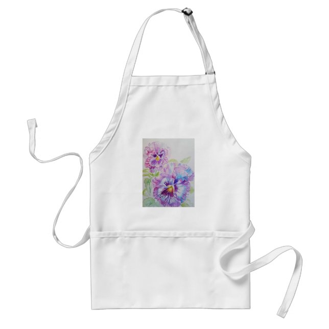 Lila Pansy Flower Blommigt Art Kitchen Apron Förkläde (Framsidan)