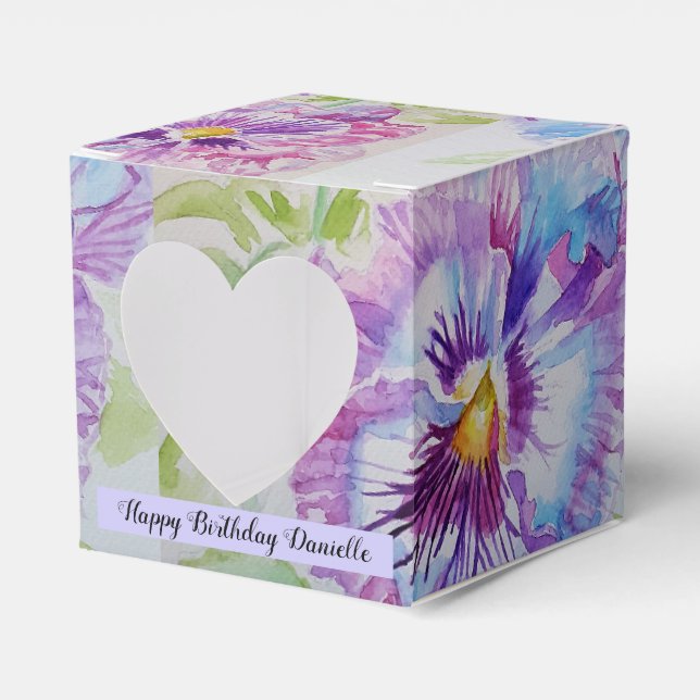 Lila Pansy Flower Blommigt Party Cake Favoritbox Presentaskar (Framsidan Sidan)
