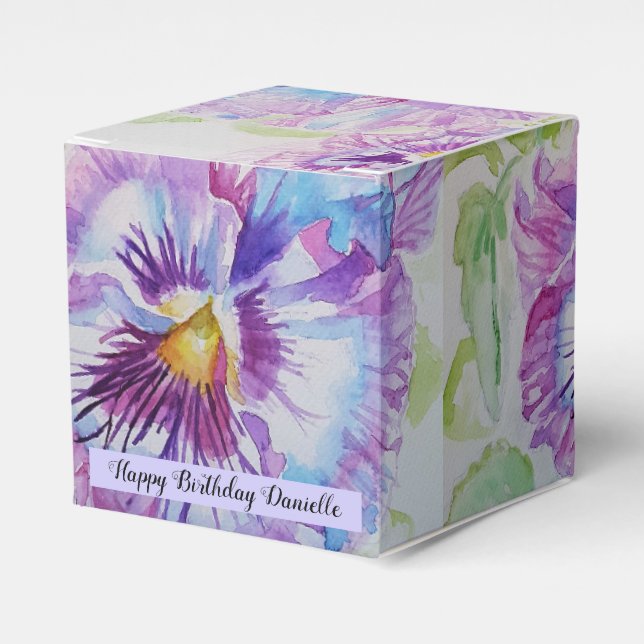 Lila Pansy Flower Blommigt Party Cake Favoritbox Presentaskar (Framsidan Sidan)