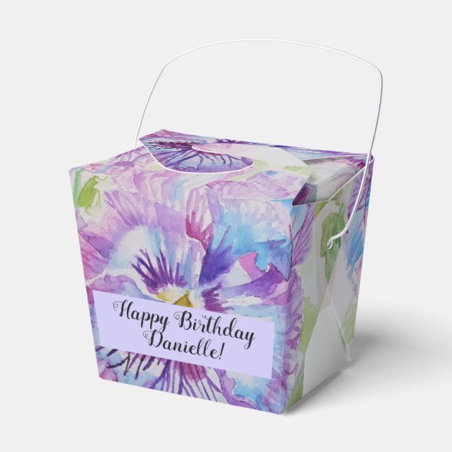 Lila Pansy Flower Blommigt Party Cake Favoritbox Presentaskar (Framsidan Sidan)