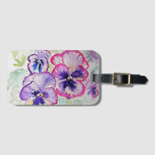 Lila Pansy Flower Blommigt Watercolor Luggage Tag Bagagebricka