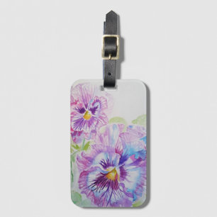 Lila Pansy Flower Blommigt Watercolor Luggage Tag Bagagebricka