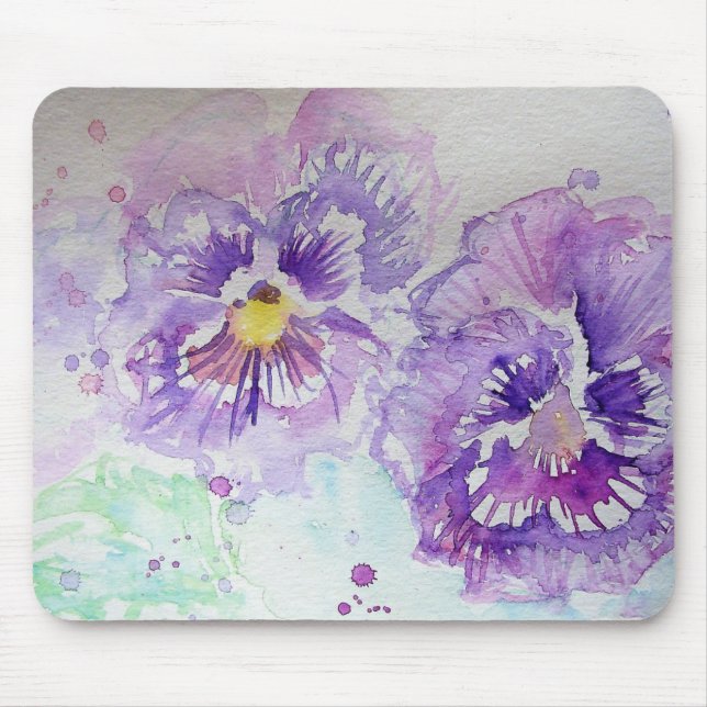 Lila Pansy Flower Blommigt Watercolor Paeing Musmatta (Framsidan)