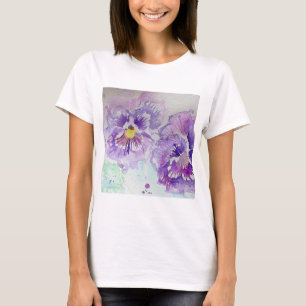 Lila Pansy Flower Blommigt Watercolor Painting T Shirt