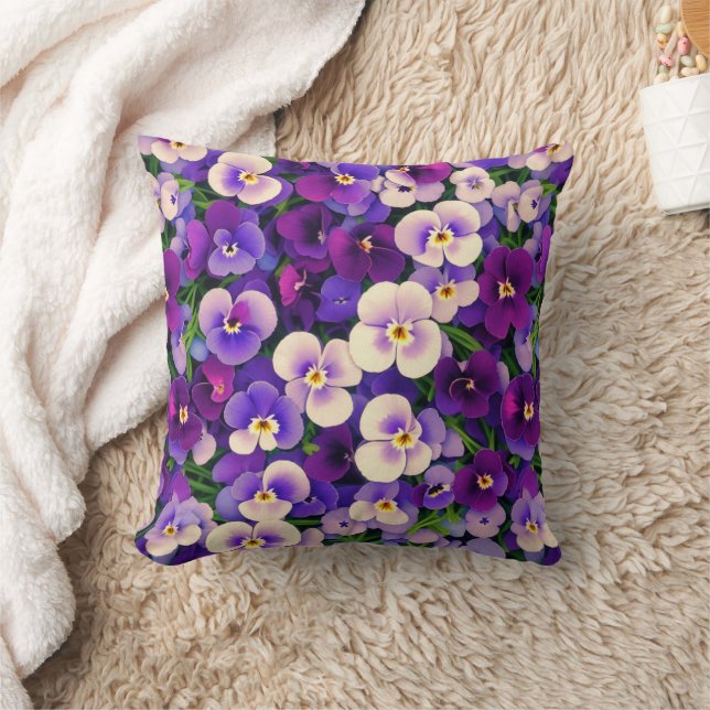 Lila Pansy Flower Kudde (Filt)