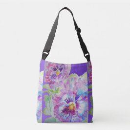 Lila Pansy Flowers Blommigt Crossbody Bag Axelväska