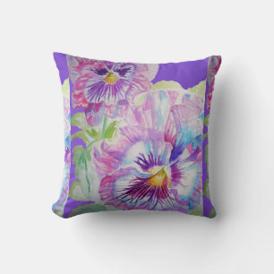 Lila Pansy Flowers Blommigt Decor Cushion Kudde