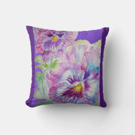Lila Pansy Flowers Blommigt Violet decor Cushion Kudde