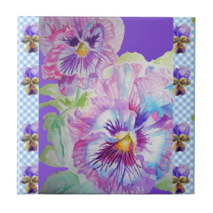 Lila Pansy Flowers vattenfärgsviola keramiska pla Kakelplatta