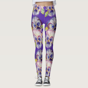 Lila Pansy Glorious Blommigt Blommor Art. Leggings