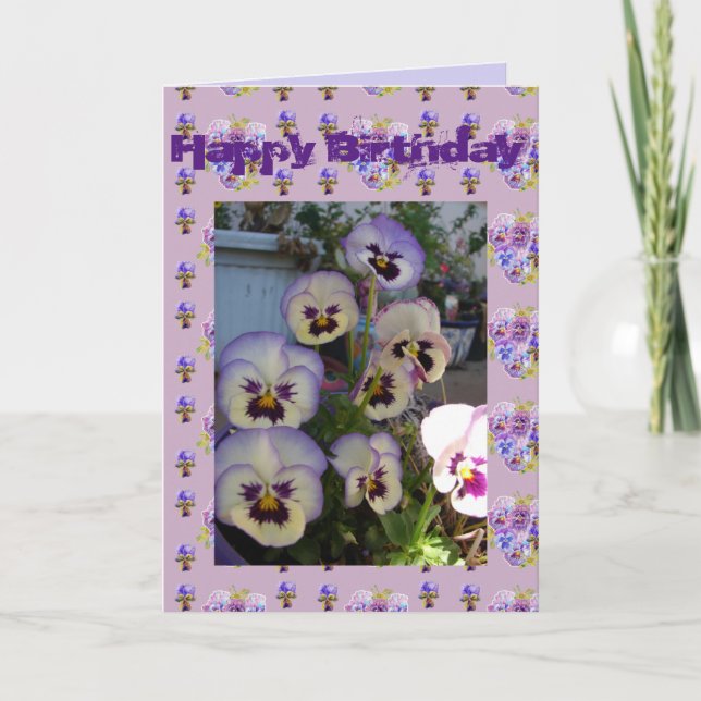 Lila Pansy Pansies Flower Blommigt Photo Art Card Kort (Framsida)