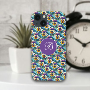 Lila Pansy Patch Girly Monogram Blommönster