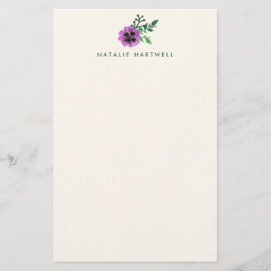Lila Pansy Personlig Linen Stationery Brevpapper
