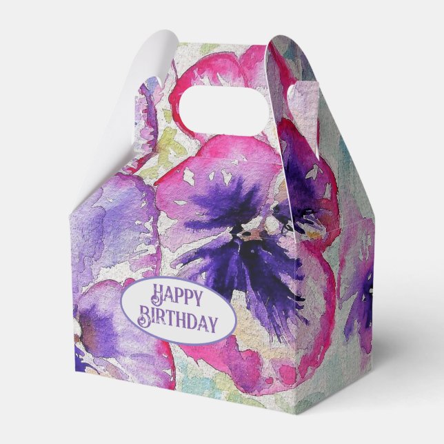 Lila Pansy Rosa Flower Blommigt Vattenfärg Presentaskar (Framsidan Sidan)