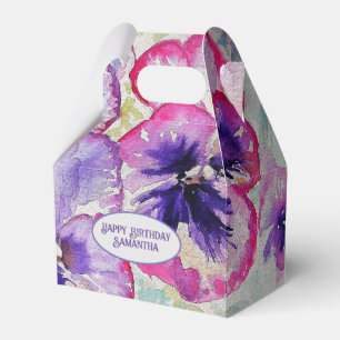 Lila Pansy Rosa Flower Blommigt Vattenfärg Presentaskar