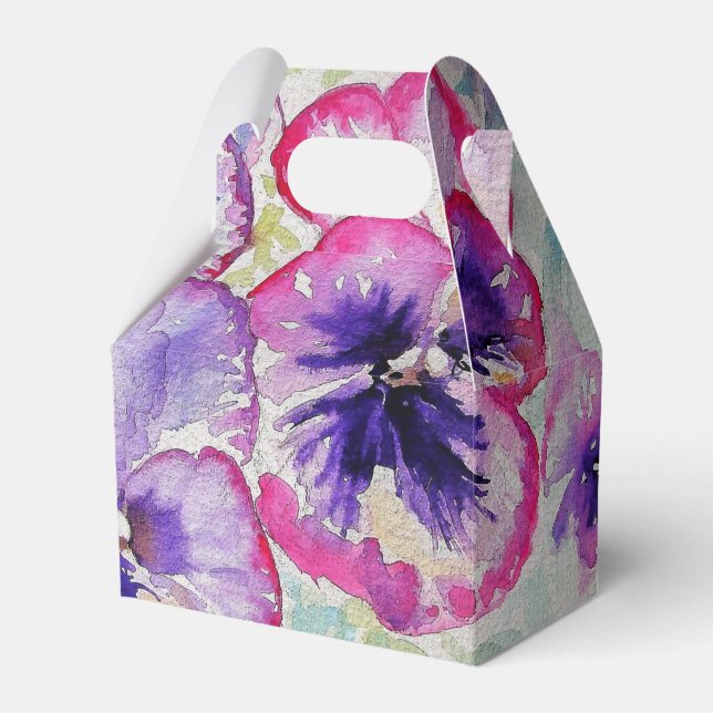 Lila Pansy Rosa Flower Blommigt Vattenfärg Presentaskar (Framsidan Sidan)