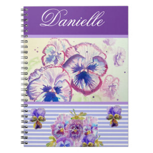 Lila Pansy Shabby chic Watercolor Rosa Blue Anteckningsbok