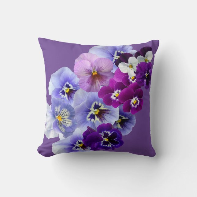 Lila Pansy Square Blommigt Pillow Kudde (Framsida)