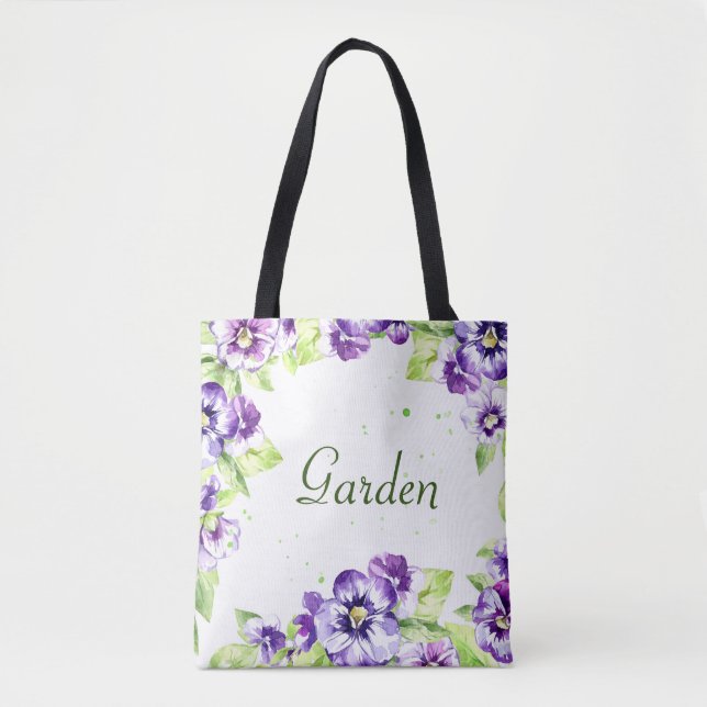 Lila Pansy Tote Bag Tygkasse (Framsida)