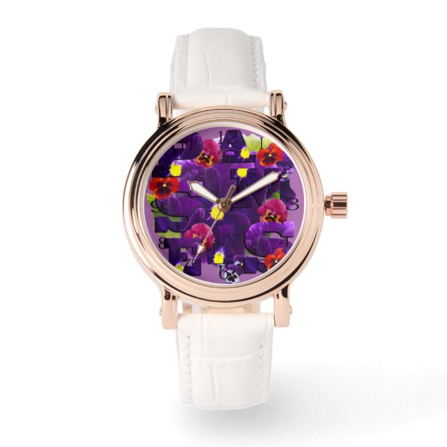 Lila Pansy Typography Armbandsur (Framsida)