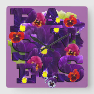 Lila Pansy Typography Fyrkantig Klocka