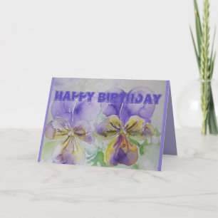 Lila Pansy Viola Watercolor Birthday Card Kort