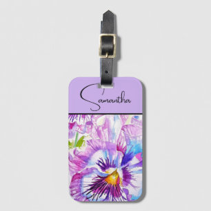 Lila Pansy Violer Akvarell Blommig Blomma Bagagebricka