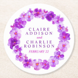 Lila pansy wandblommor underlägg papper rund