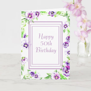 Lila Pansy Watercolor Birthday Card Kort