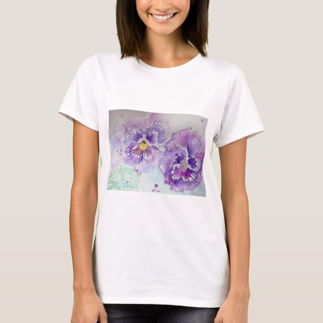 Lila Pansy Watercolor blomart T Shirt (Framsida)