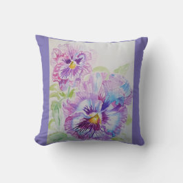 Lila Pansy Watercolor Flower blommigt Cushion Kudde