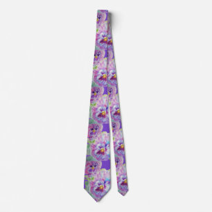 Lila Pansy Watercolor Paeing Manar Neck Tie Slips