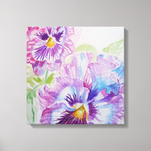 Lila Pansy Watercolor Painting Kanvastryck