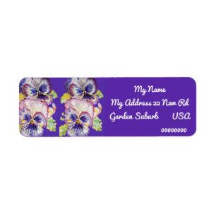 Lila Pansy Watercolor-Returetiketter Returadress Etikett
