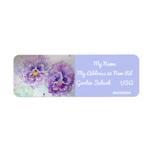 Lila Pansy Watercolor-Returetiketter Returadress Etikett
