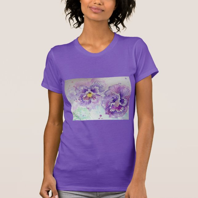 Lila Pansy Watercolor violet art T Shirt (Framsida)
