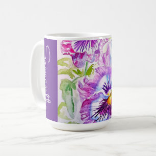 Lila Pansyblomma Vattenfärg Kvinnans Namn Penséer Kaffemugg