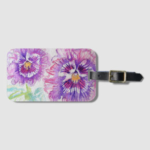 Lila PansyFlower Blommigt Watercolor Luggage Tag Bagagebricka