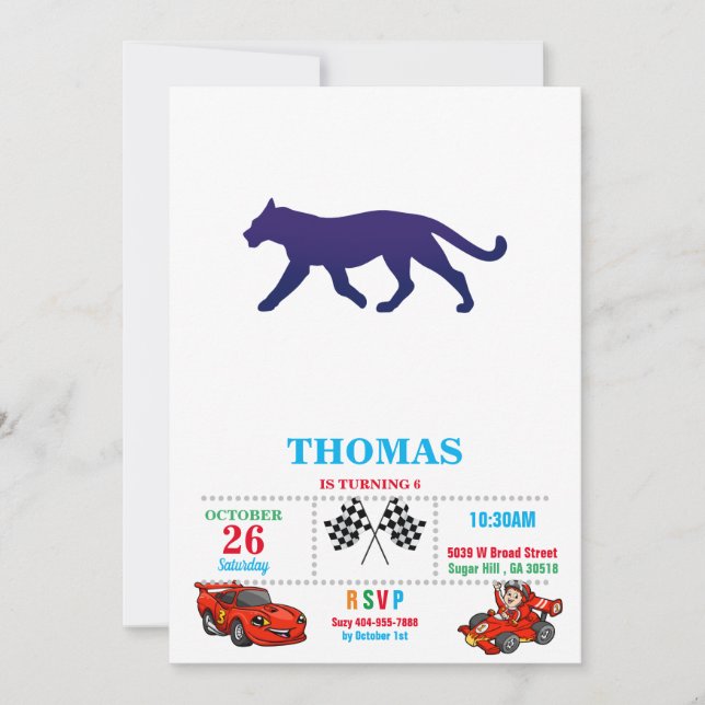 Lila pantersilhuett - Välj bakgrundsfärg Inbjudningar (Framsida)