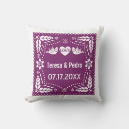 Lila papel picado love birds bröllop fiesta kudde