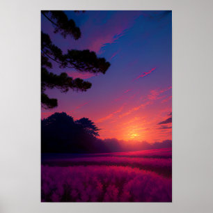 Lila Paradise, solnedgång över Fält Poster