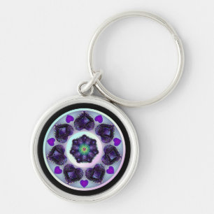 Lila Paraply & hearts .7 Keychain Rund Silverfärgad Nyckelring