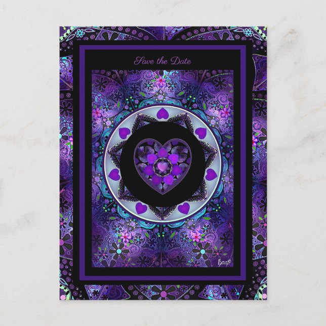 Lila paraply & Hearts .7 Vykort (Framsida)