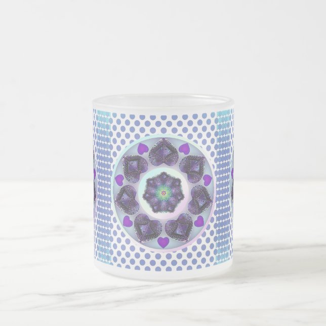 Lila paraply och hjärtan .7 frostad glasmugg (Center)